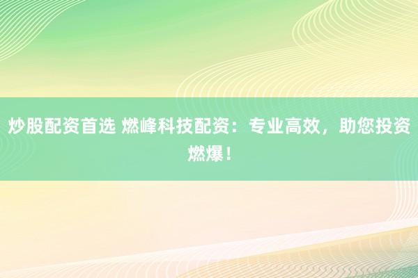 炒股配資首選 燃峰科技配資：專業(yè)高效，助您投資燃爆！